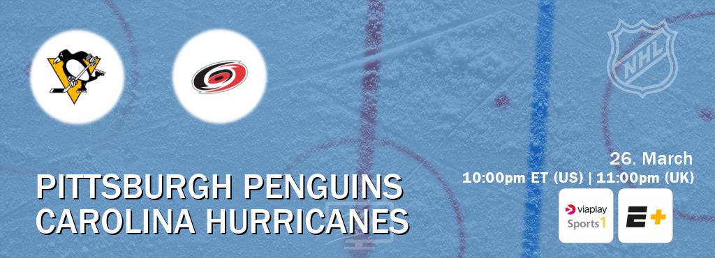 You can watch game live between Pittsburgh Penguins and Carolina Hurricanes on Viaplay Sports 1(UK) and ESPN+(US).