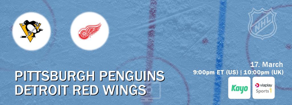 You can watch game live between Pittsburgh Penguins and Detroit Red Wings on Kayo Sports(AU) and Viaplay Sports 1(UK).
