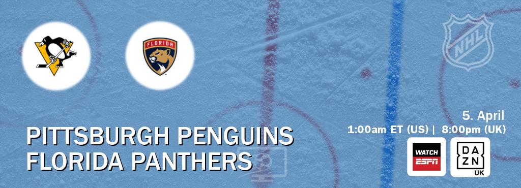 You can watch game live between Pittsburgh Penguins and Florida Panthers on WatchESPN(AU) and DAZN UK(UK).