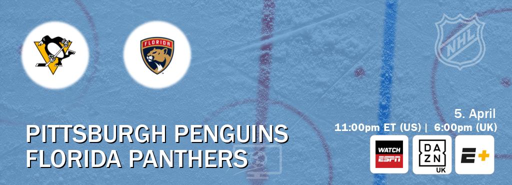 You can watch game live between Pittsburgh Penguins and Florida Panthers on WatchESPN(AU), DAZN UK(UK), ESPN+(US).