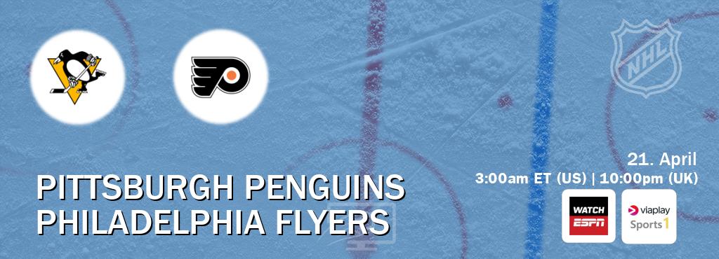 You can watch game live between Pittsburgh Penguins and Philadelphia Flyers on WatchESPN(AU) and Viaplay Sports 1(UK).