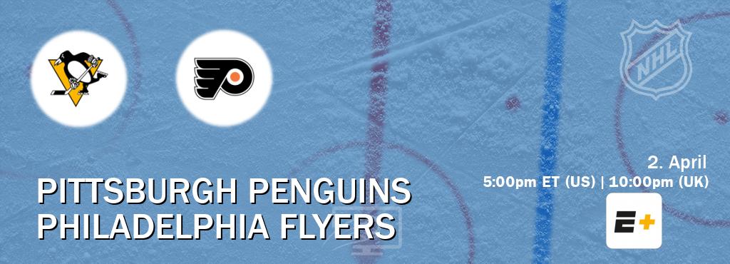 You can watch game live between Pittsburgh Penguins and Philadelphia Flyers on ESPN+.