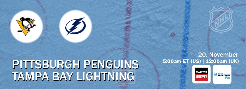 You can watch game live between Pittsburgh Penguins and Tampa Bay Lightning on WatchESPN(AU) and AT&T SportsNet Pittsburgh(US).