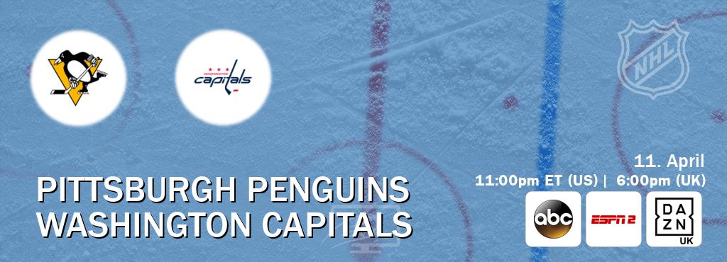 You can watch game live between Pittsburgh Penguins and Washington Capitals on ABC(US), ESPN2(AU), DAZN UK(UK).