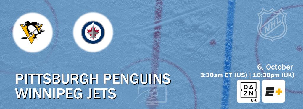 You can watch game live between Pittsburgh Penguins and Winnipeg Jets on DAZN UK(UK) and ESPN+(US). You can watch game live between Pittsburgh Penguins and Winnipeg Jets on DAZN UK(UK) and ESPN+(US).