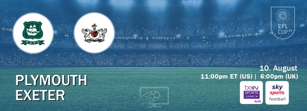 You can watch game live between Plymouth and Exeter on beIN Sports Connect(AU) and Sky Sports Football(UK). You can watch game live between Plymouth and Exeter on beIN Sports Connect(AU) and Sky Sports Football(UK).