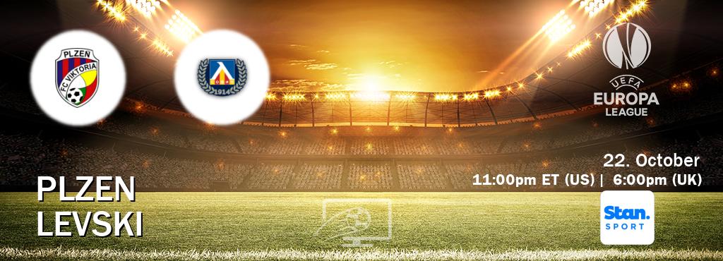 You can watch game live between Plzen and Levski on Stan Sport(AU).