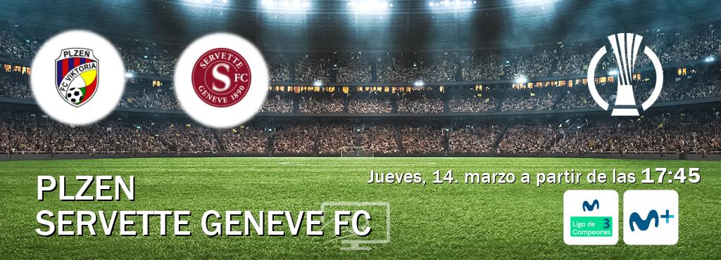 El partido entre Plzen y Servette Geneve FC será retransmitido por Movistar Liga de Campeones 3 y Moviestar+ (jueves, 14. marzo a partir de las  17:45).
