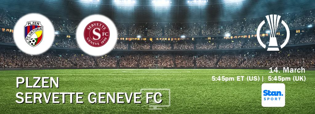 You can watch game live between Plzen and Servette Geneve FC on Stan Sport(AU).