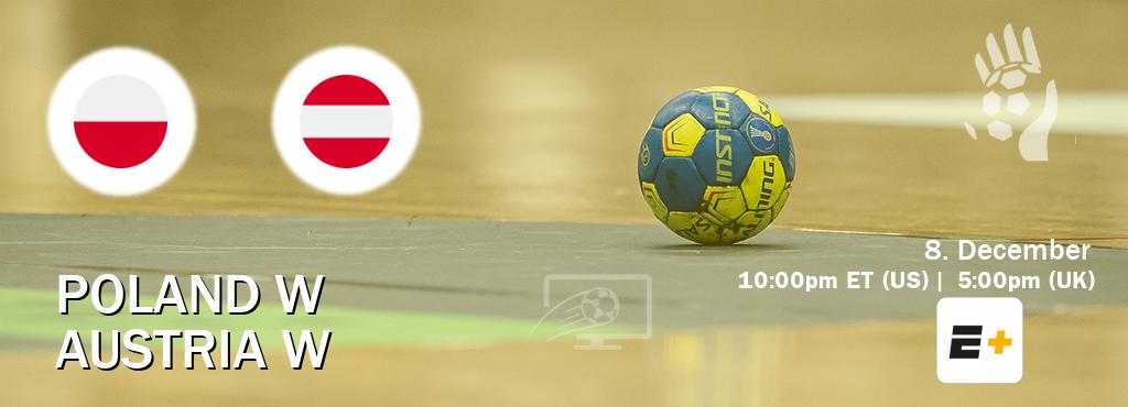 You can watch game live between Poland W and Austria W on ESPN+(US).
