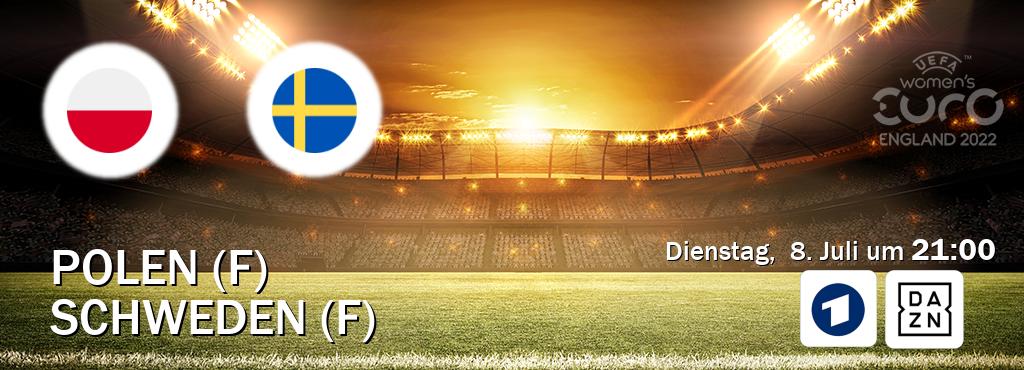 Das Spiel zwischen Polen (F) und Schweden (F) wird am Dienstag,  8. Juli um  21:00, live vom Das Erste und DAZN übertragen.
