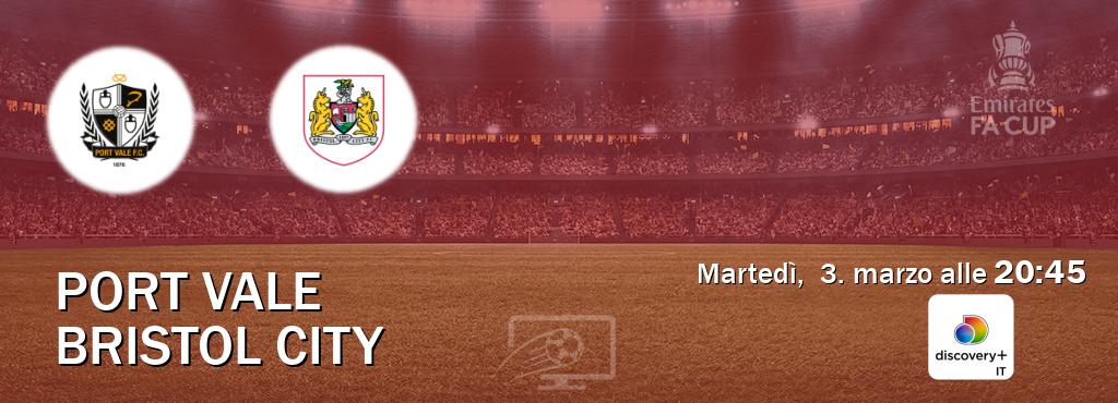 Il match Port Vale - Bristol City sarà trasmesso in diretta TV su Discovery + (ore 20:45)