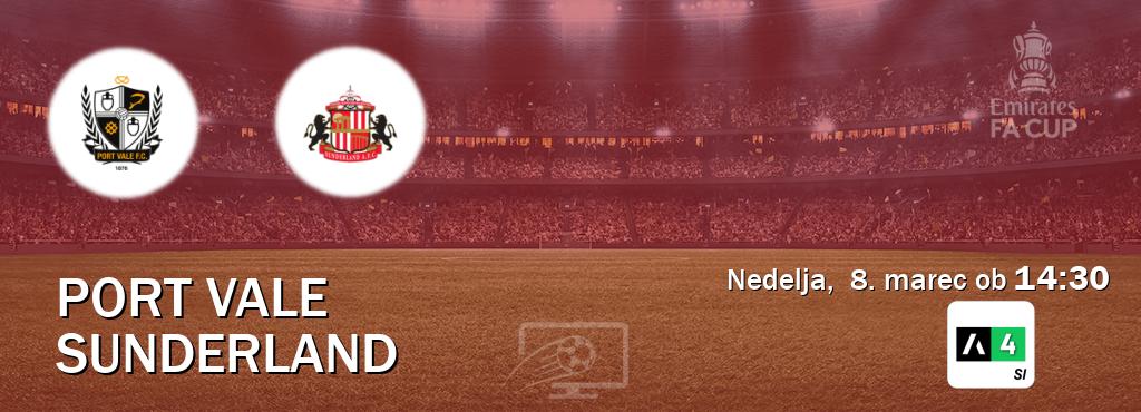 Prenos tekme med Port Vale in Sunderland v živo na Arena Sport 4 (nedelja,  8. marec ob  14:30 uri).