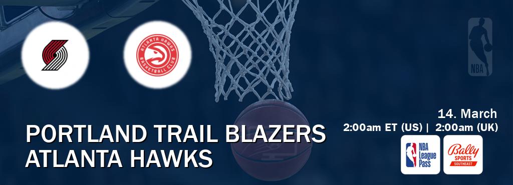 You can watch game live between Portland Trail Blazers and Atlanta Hawks on NBA League Pass and Bally Sports Southeast(US).