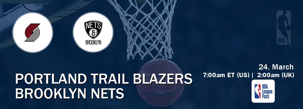 You can watch game live between Portland Trail Blazers and Brooklyn Nets on NBA League Pass.