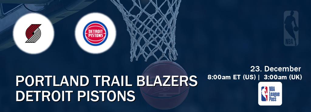 You can watch game live between Portland Trail Blazers and Detroit Pistons on NBA League Pass.