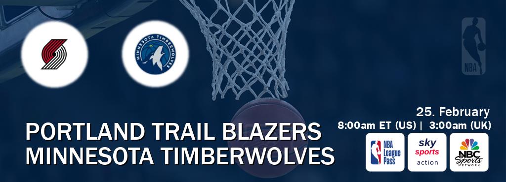 You can watch game live between Portland Trail Blazers and Minnesota Timberwolves on NBA League Pass, Sky Sports Action(UK), NBCS Network(US).