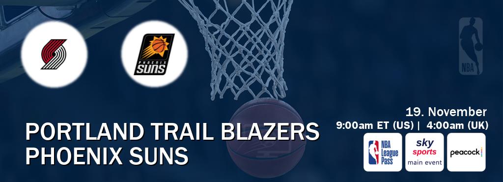 You can watch game live between Portland Trail Blazers and Phoenix Suns on NBA League Pass, Sky Sports Main Event(UK), Peacock(US).