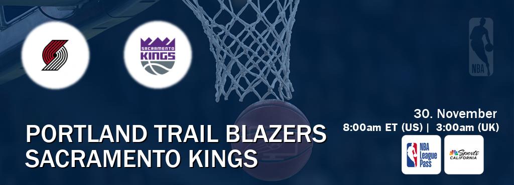 You can watch game live between Portland Trail Blazers and Sacramento Kings on NBA League Pass and NBCS California(US).