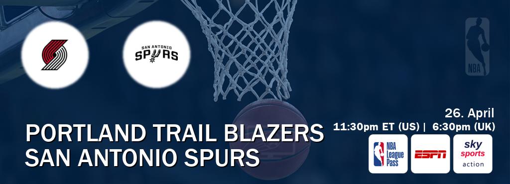 You can watch game live between Portland Trail Blazers and San Antonio Spurs on NBA League Pass, ESPN(AU), Sky Sports Action(UK).