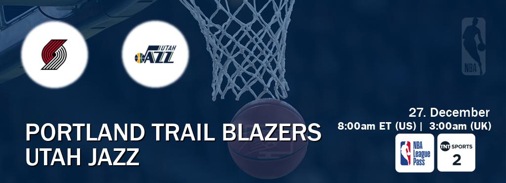 You can watch game live between Portland Trail Blazers and Utah Jazz on NBA League Pass and TNT Sports 2(UK).