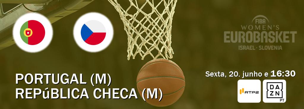Jogo entre Portugal (M) e República Checa (M) tem emissão RTP 2, DAZN (sexta, 20. junho e  16:30).