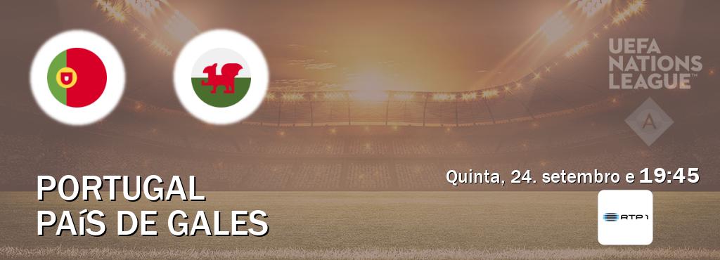 Jogo entre Portugal e País de Gales tem emissão RTP 1 (quinta, 24. setembro e  19:45).