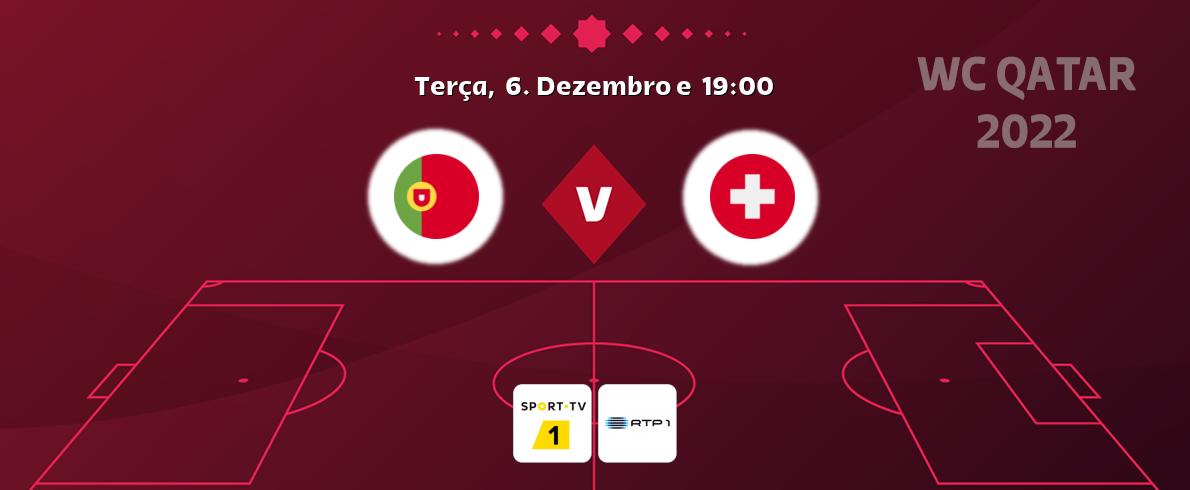 Jogo entre Portugal e Suíça tem emissão Sport TV 1, RTP 1 (Terça,  6. Dezembro e  19:00).