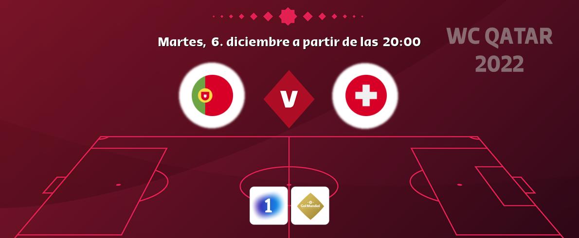 El partido entre Portugal y Suiza será retransmitido por LA 1 y Gol Mundial (martes,  6. diciembre a partir de las  20:00).