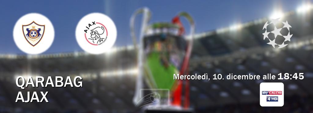 Il match Qarabag - Ajax sarà trasmesso in diretta TV su Sky Sport 254 (ore 18:45)