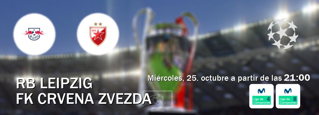 El partido entre RB Leipzig y FK Crvena zvezda será retransmitido por Movistar Liga de Campeones 4 y Movistar Liga de Campeones 8 (miércoles, 25. octubre a partir de las  21:00).