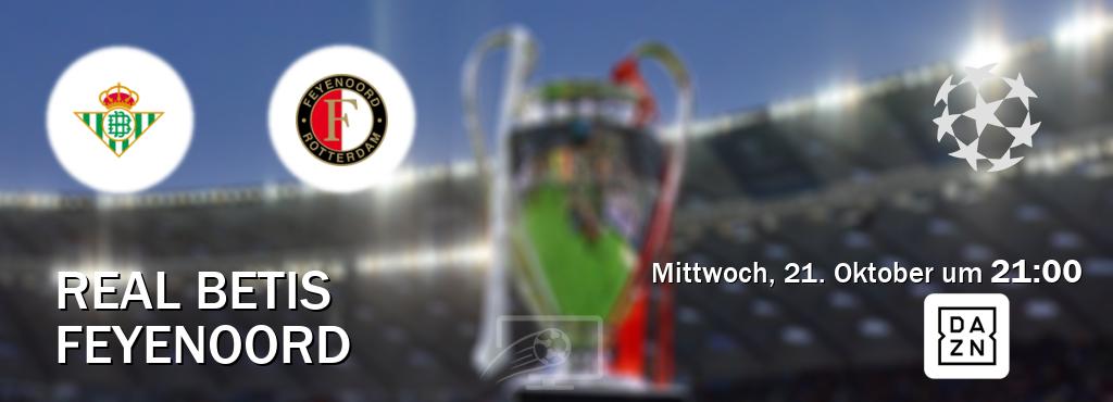 Das Spiel zwischen Real Betis und Feyenoord wird am Mittwoch, 21. Oktober um 21:00, live vom DAZN übertragen. Das Spiel zwischen Real Betis und Feyenoord wird am Mittwoch, 21. Oktober um 21:00, live vom DAZN übertragen.