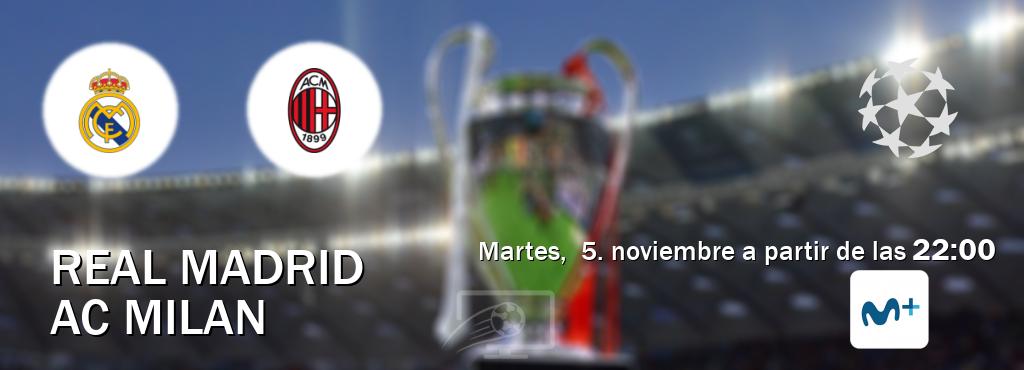 El partido entre Real Madrid y AC Milan será retransmitido por Movistar Liga de Campeones  (martes,  5. noviembre a partir de las  22:00).