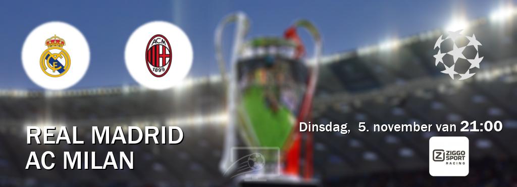 Wedstrijd tussen Real Madrid en AC Milan live op tv bij Ziggo Sport 3 (dinsdag,  5. november van  21:00).