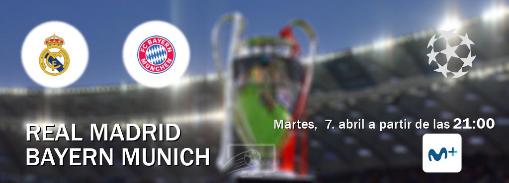 El partido entre Real Madrid y Bayern Munich será retransmitido por Movistar Liga de Campeones  (martes,  7. abril a partir de las  21:00).