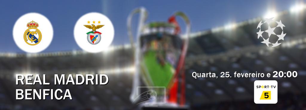 Jogo entre Real Madrid e Benfica tem emissão Sport TV 5 (quarta, 25. fevereiro e  20:00).