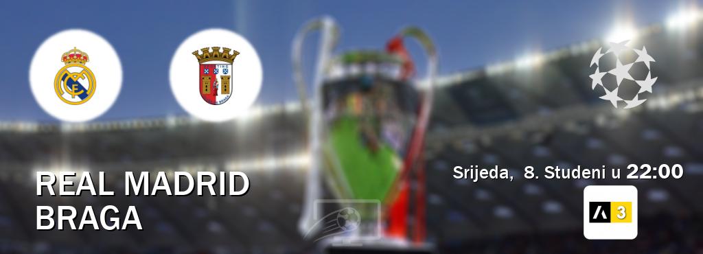 Izravni prijenos utakmice Real Madrid i Braga pratite uživo na Arena Sport 3 (Srijeda,  8. Studeni u  22:00).