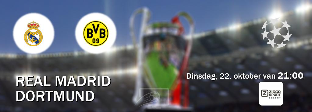 Wedstrijd tussen Real Madrid en Dortmund live op tv bij Ziggo Sport 2 (dinsdag, 22. oktober van  21:00).