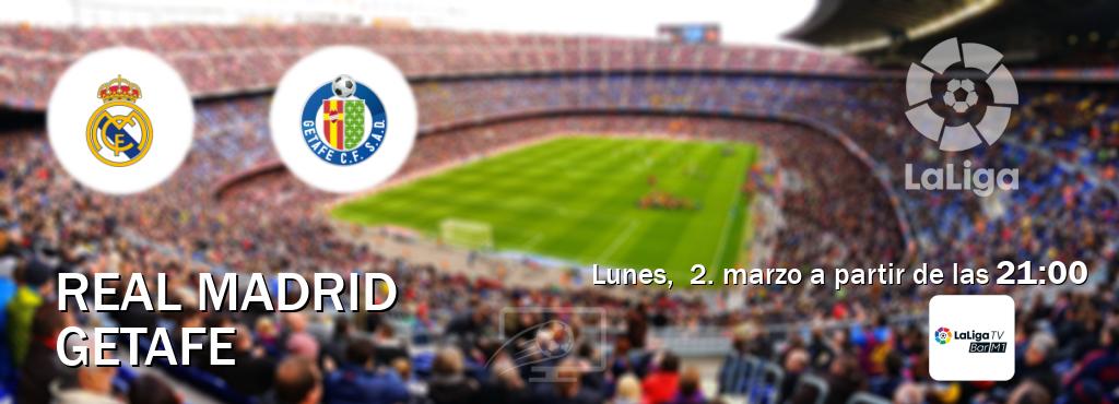 El partido entre Real Madrid y Getafe será retransmitido por La Liga TV Bar M1 (lunes, 2. marzo a partir de las 21:00). El partido entre Real Madrid y Getafe será retransmitido por La Liga TV Bar M1 (lunes, 2. marzo a partir de las 21:00).