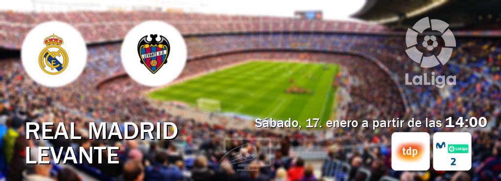 El partido entre Real Madrid y Levante será retransmitido por Teledeporte y M. LaLiga 2 (sábado, 17. enero a partir de las  14:00).