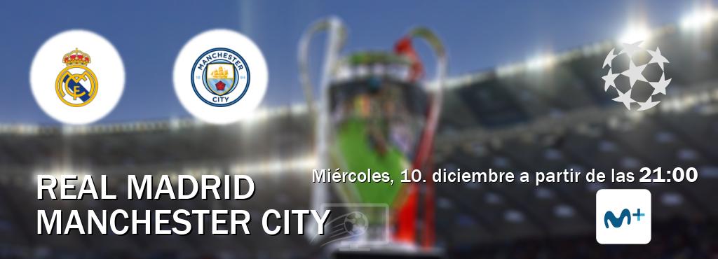 El partido entre Real Madrid y Manchester City será retransmitido por Movistar Liga de Campeones (miércoles, 10. diciembre a partir de las 21:00). El partido entre Real Madrid y Manchester City será retransmitido por Movistar Liga de Campeones (miércoles, 10. diciembre a partir de las 21:00).