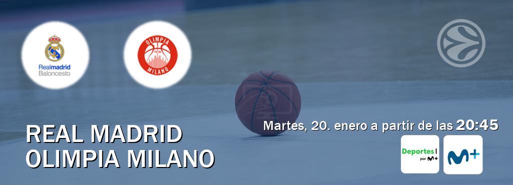 El partido entre Real Madrid y Olimpia Milano será retransmitido por Movistar Deportes y Movistar+ (martes, 20. enero a partir de las  20:45).