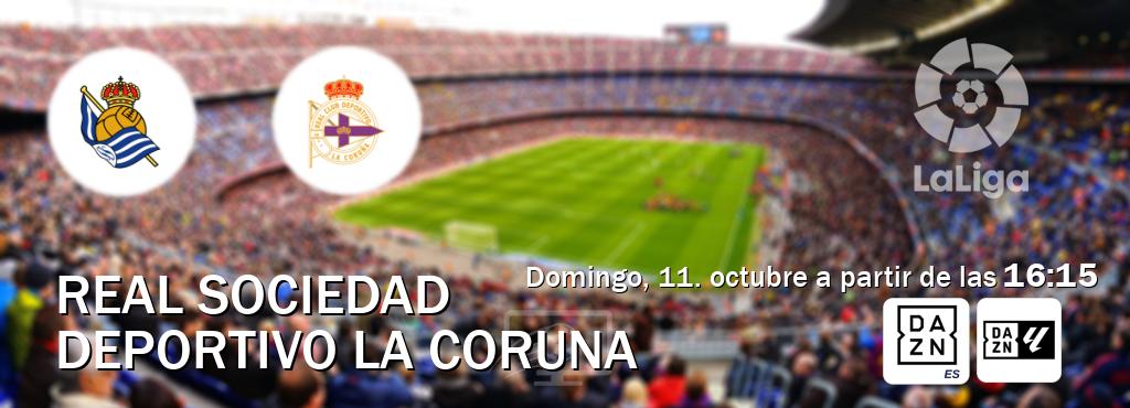 El partido entre Real Sociedad y Deportivo La Coruna será retransmitido por DAZN España y DAZN Laliga (domingo, 11. octubre a partir de las  16:15).