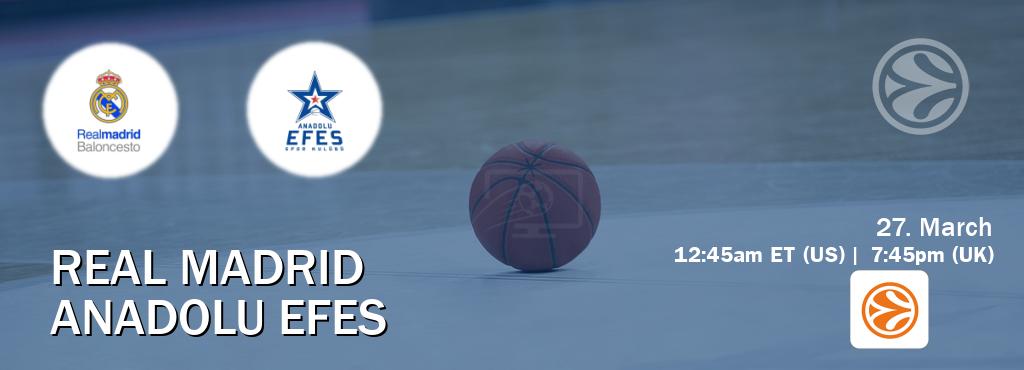 You can watch game live between Real Madrid and Anadolu Efes on EuroLeague TV. You can watch game live between Real Madrid and Anadolu Efes on EuroLeague TV.