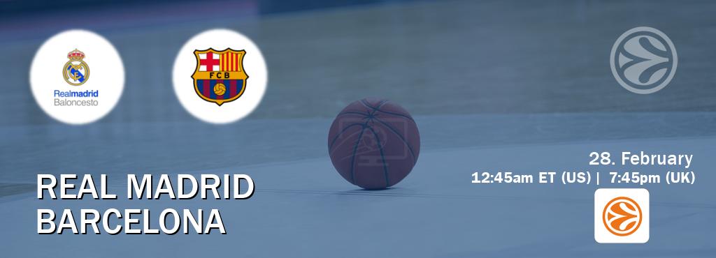 You can watch game live between Real Madrid and Barcelona on EuroLeague TV.