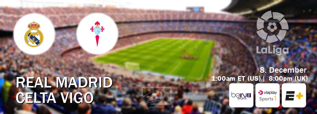 You can watch game live between Real Madrid and Celta Vigo on beIN SPORTS 2(AU), Viaplay Sports 1(UK), ESPN+(US). You can watch game live between Real Madrid and Celta Vigo on beIN SPORTS 2(AU), Viaplay Sports 1(UK), ESPN+(US).