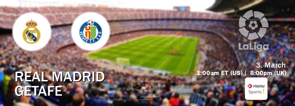 You can watch game live between Real Madrid and Getafe on Viaplay Sports 1(UK). You can watch game live between Real Madrid and Getafe on Viaplay Sports 1(UK).