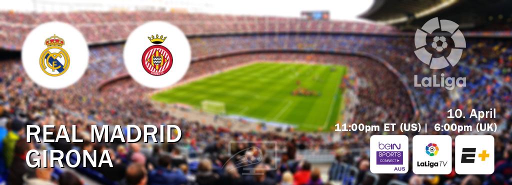 You can watch game live between Real Madrid and Girona on beIN Sports Connect(AU), LaLiga TV(UK), ESPN+(US). You can watch game live between Real Madrid and Girona on beIN Sports Connect(AU), LaLiga TV(UK), ESPN+(US).
