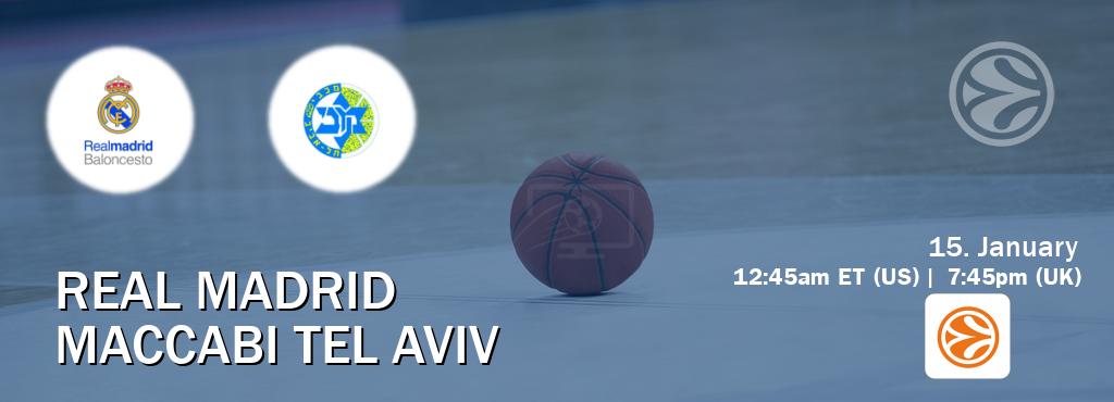 You can watch game live between Real Madrid and Maccabi Tel Aviv on EuroLeague TV.