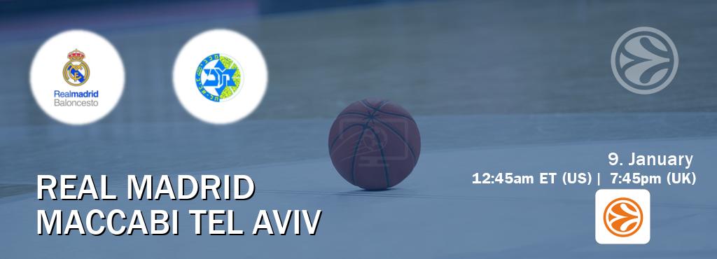 You can watch game live between Real Madrid and Maccabi Tel Aviv on EuroLeague TV.